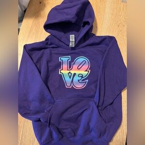 Purple Hoodie with rainbow love Graphic